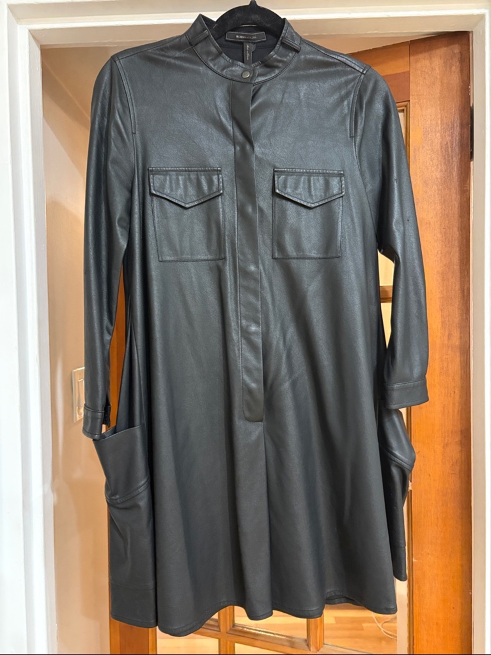 BCBGMaxAzria Black Faux Leather Tunic Dress